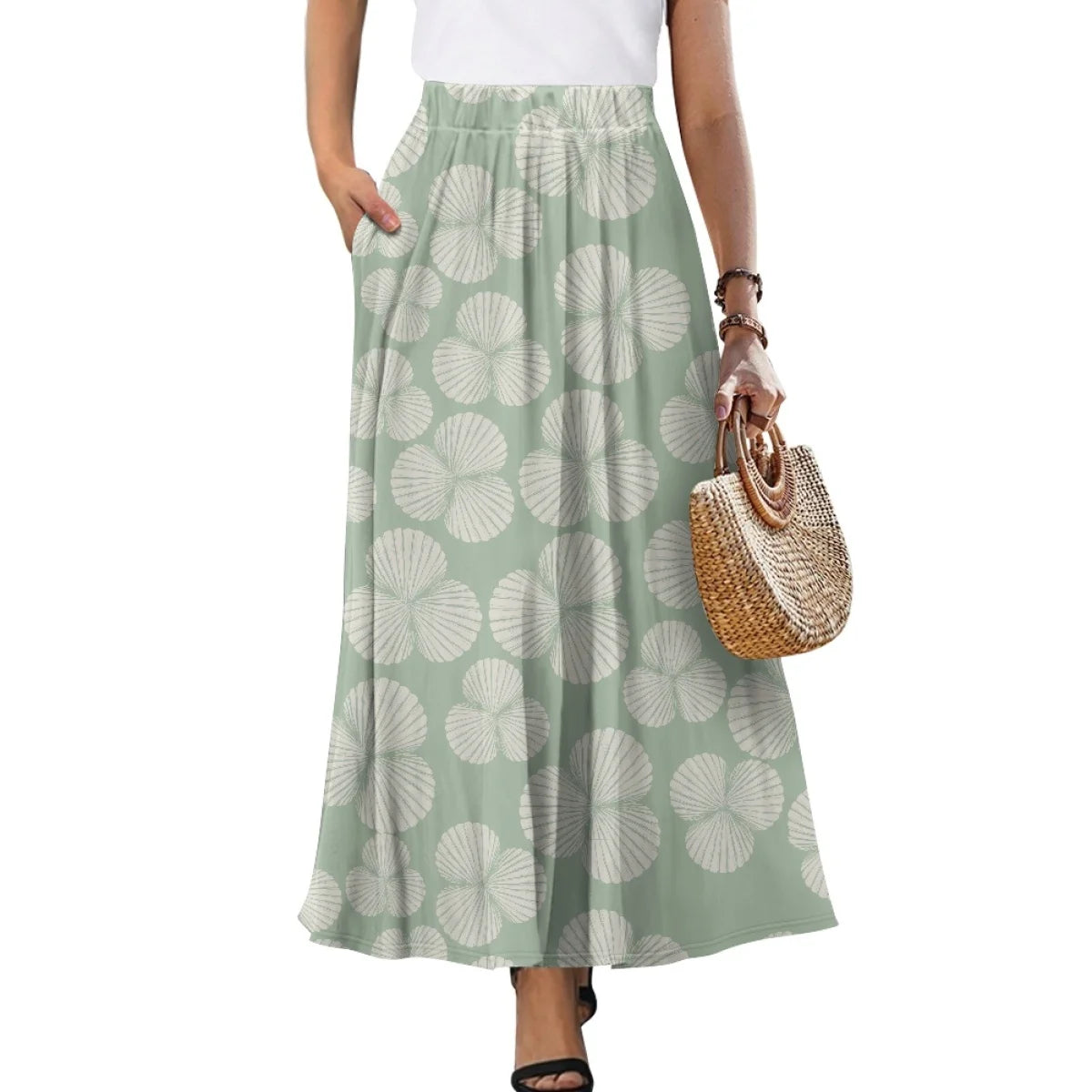 Custom All-Over Print Women's High-Waist A-Line Maxi Skirt - Flowy Beach Skirt with Pockets