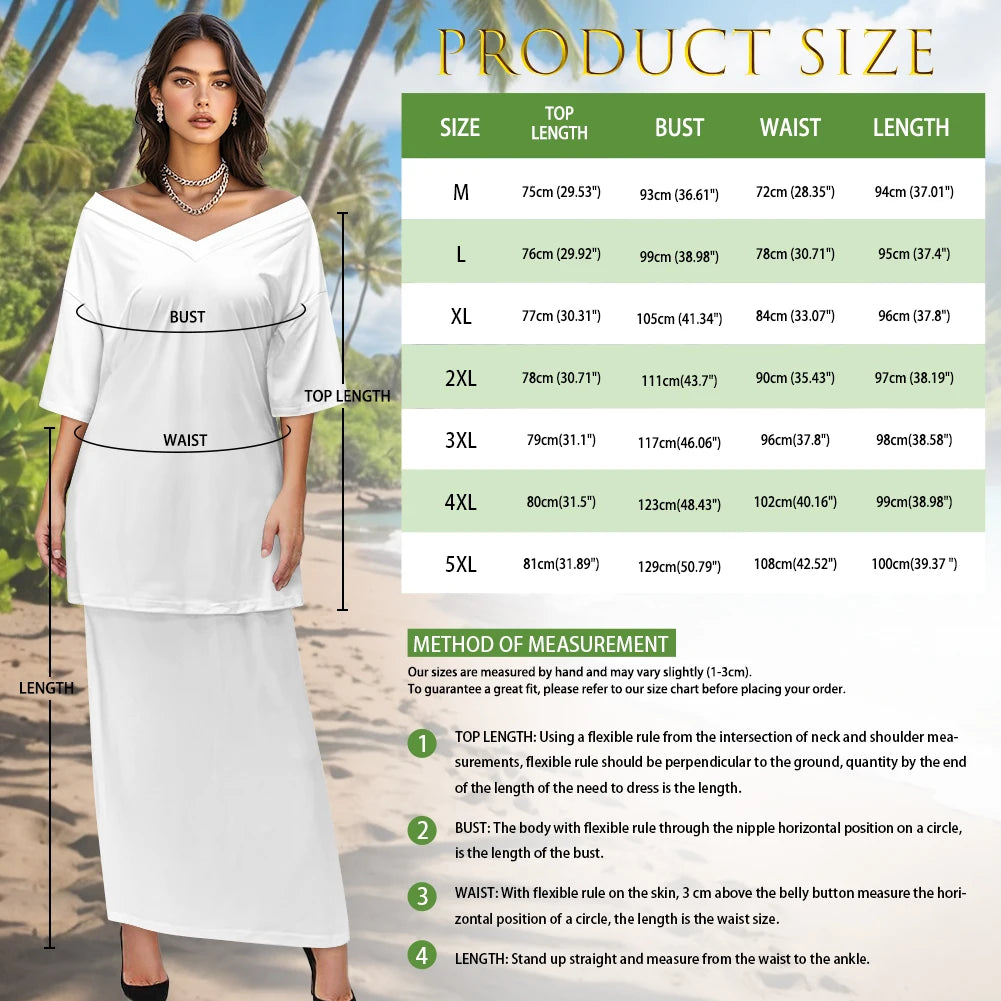 Custom All-Over Print Women's 2-Piece Resort Set - V-Neck Half Sleeve Top & Maxi Skirt