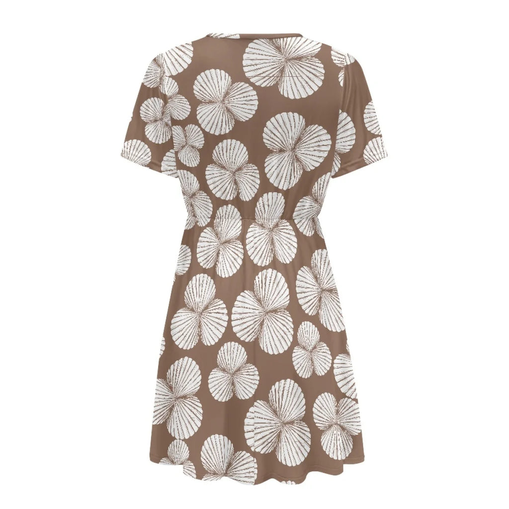 Custom All-Over Print Women's V-Neck Short Sleeve Dress - French Style A-Line Mini Gown