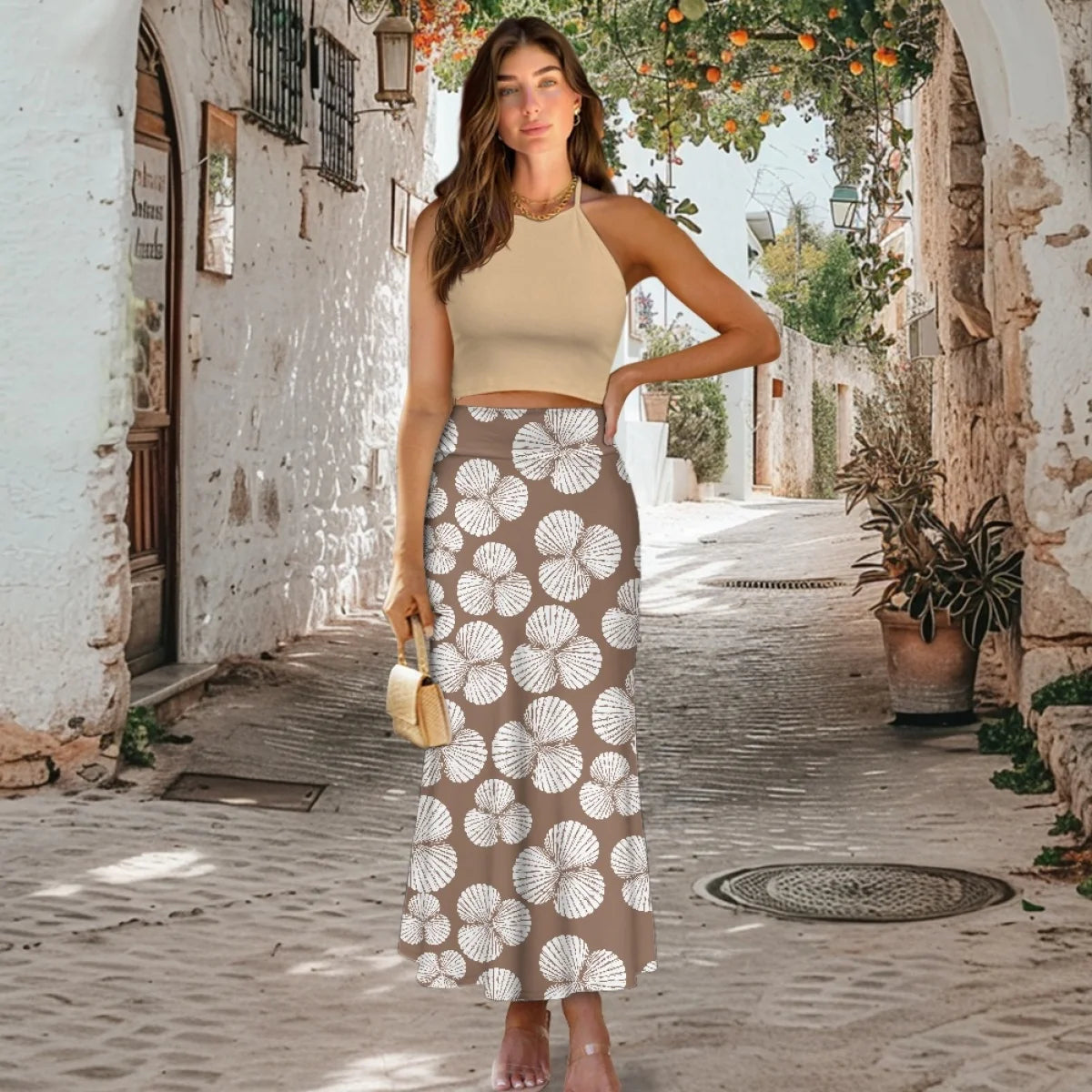 Custom All-Over Print Women's High-Waist A-Line Maxi Skirt - Dual Pocket Slimming Vacation Skirt