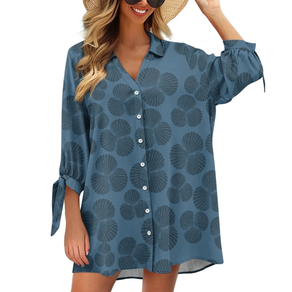 Custom All-Over Print Women's 3/4 Sleeve Shirt Dress - Versatile Beach Cover-up & Sun Protector