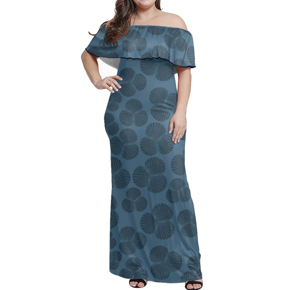 Custom All-Over Print Women's Off-The-Shoulder Maxi Dress - Ruffle Fishtail Vacation Gown
