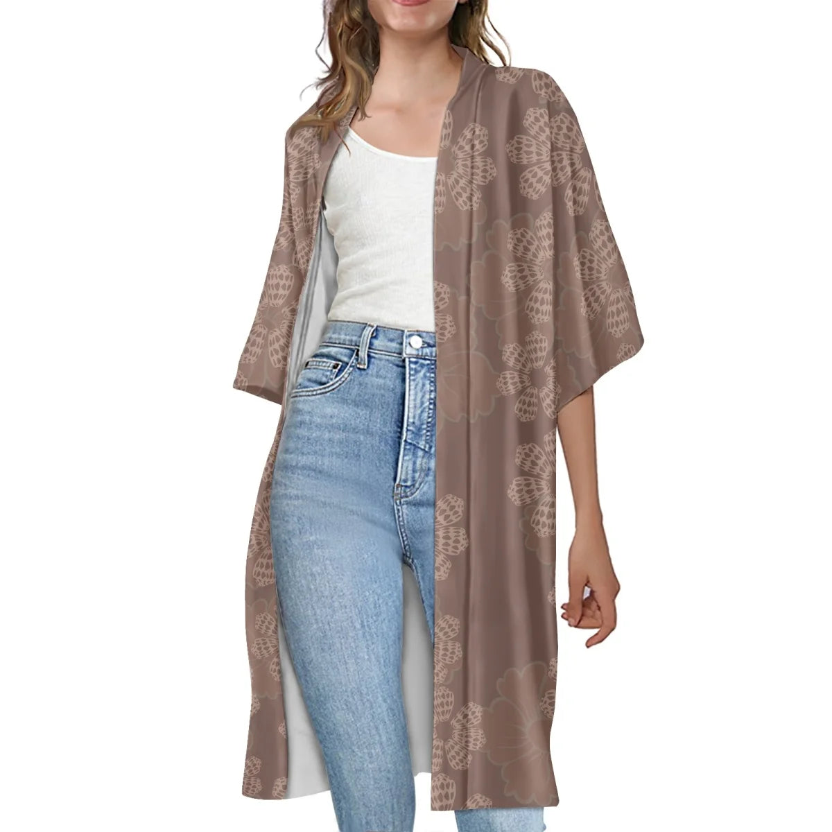 Custom All-Over Print Women's Mid-Length Cardigan Cape - Relaxed Batwing Sleeve Vacation Cover-up