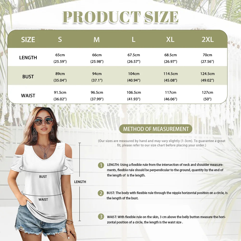 Custom All-Over Print Women's Off-Shoulder T-Shirt - Chic V-Neck Summer Top