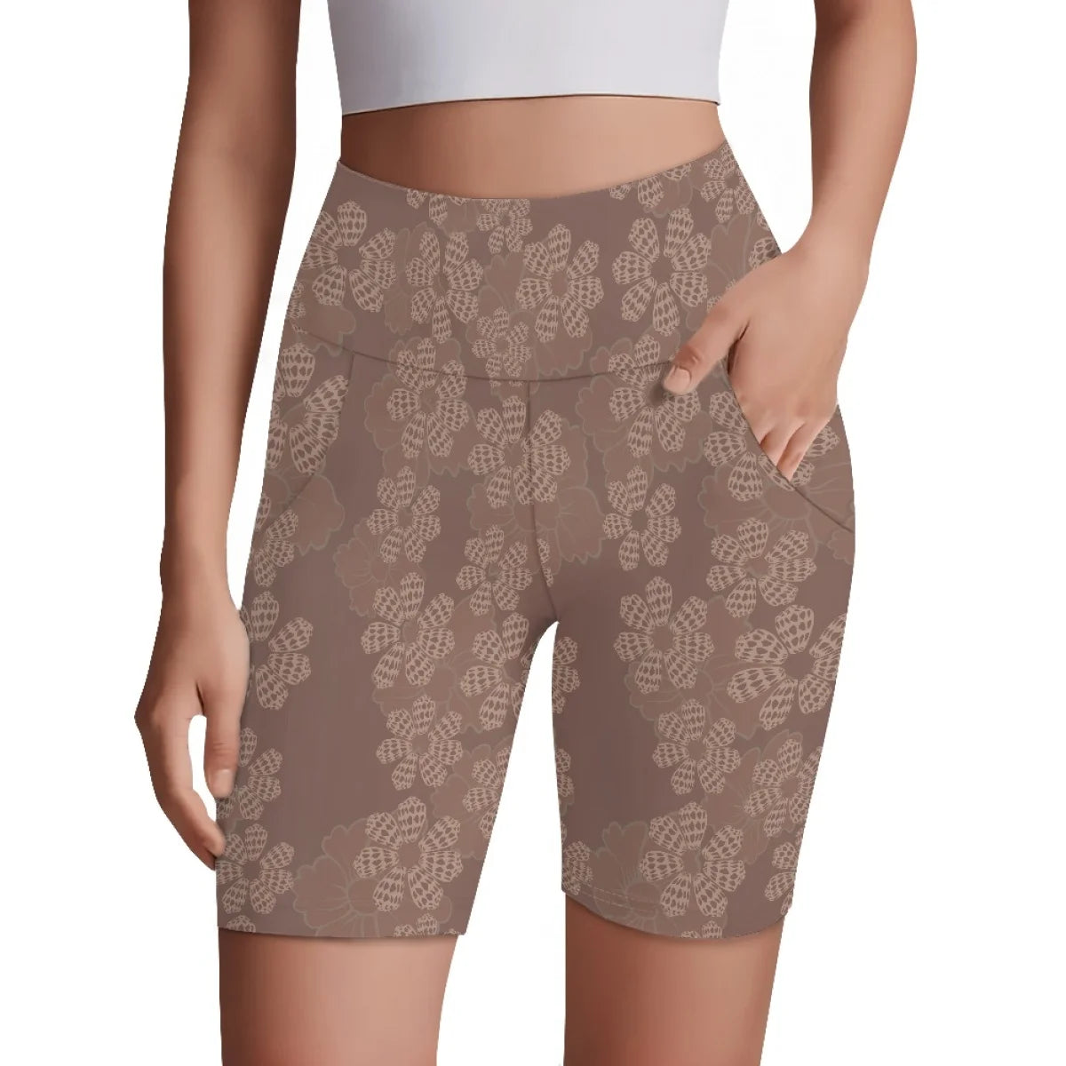 Custom All-Over Print Women's High-Waisted Biker Shorts - Performance Yoga Shorts with Side Pockets