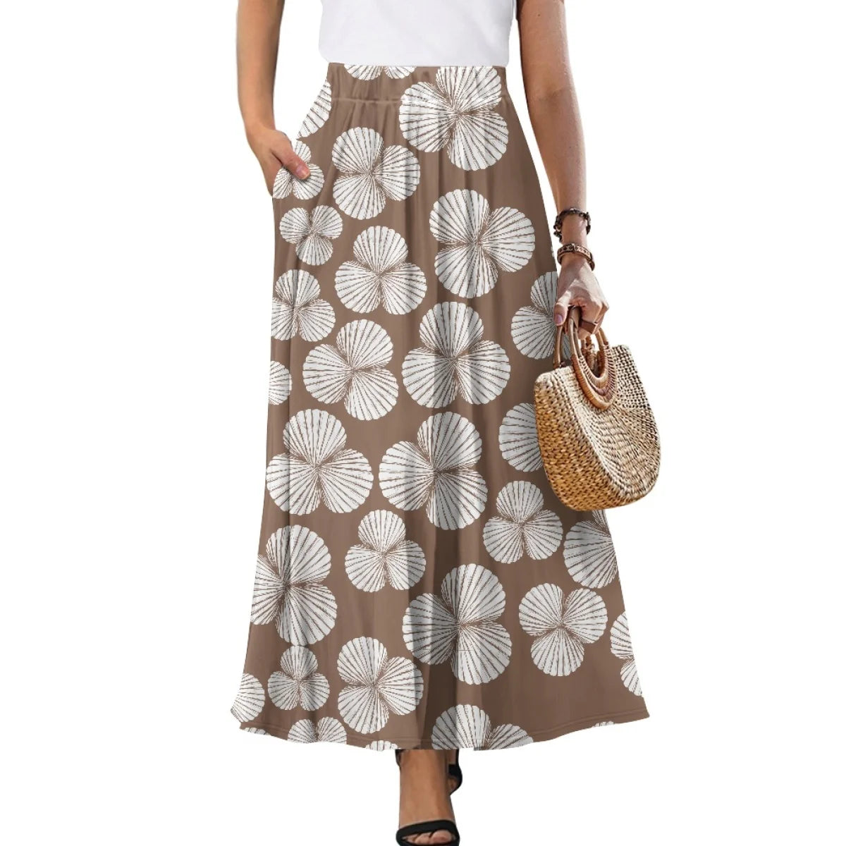 Custom All-Over Print Women's High-Waist A-Line Maxi Skirt - Flowy Beach Skirt with Pockets