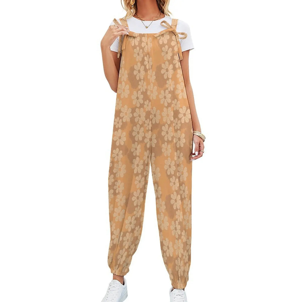 Custom All-Over Print Women's Bow Strap Jumpsuit - Relaxed Cuffed Jogger Romper with Pockets
