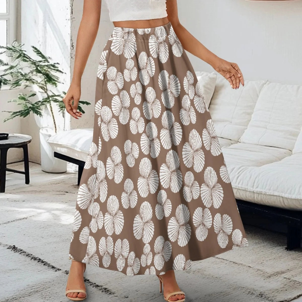 Custom All-Over Print Women's High-Waist A-Line Maxi Skirt - Flowy Beach Skirt with Pockets