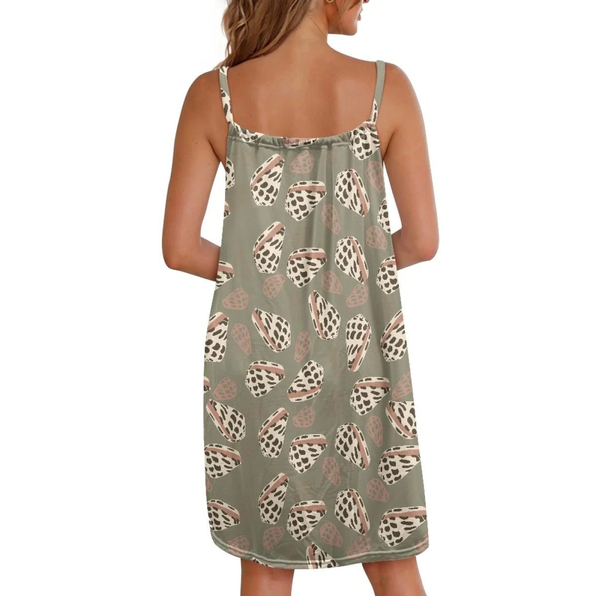 Custom All-Over Print Women's Square Neck Spaghetti Strap Nightgown - Soft Cotton-Feel Loungewear