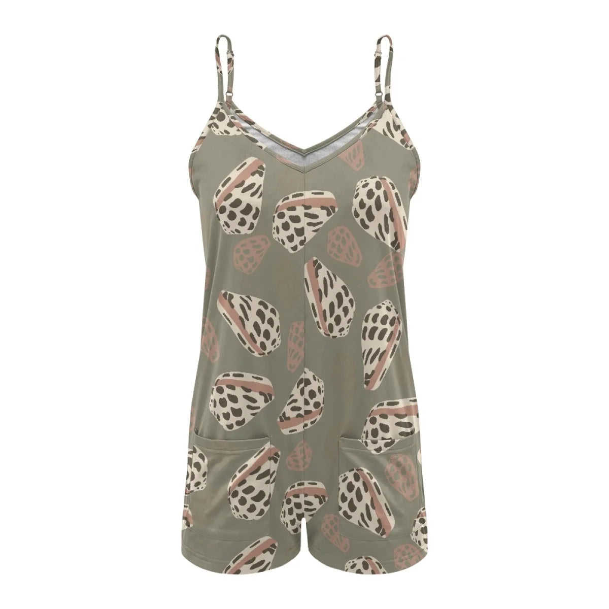 Custom All-Over Print V-Neck Strappy Jumpsuit - Breathable Summer Beachwear