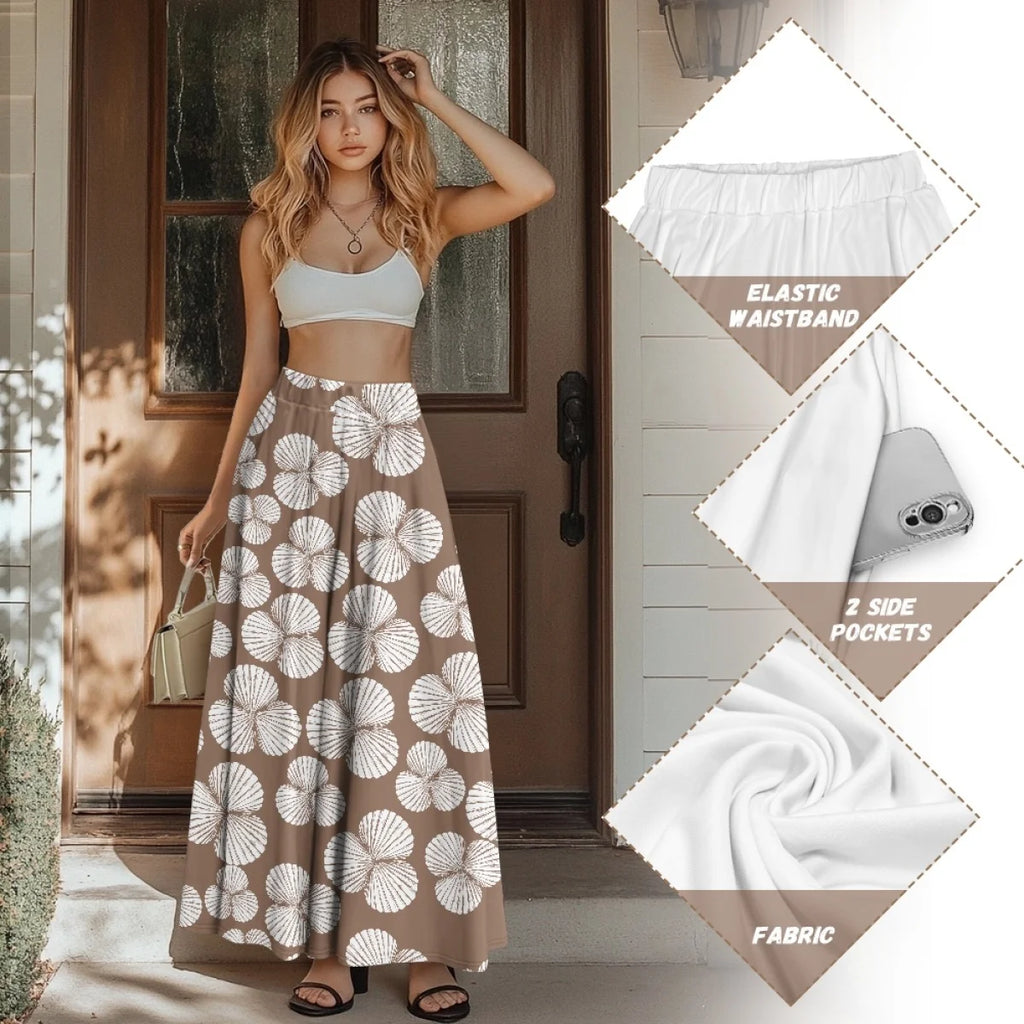 Custom All-Over Print Women's High-Waist A-Line Maxi Skirt - Flowy Beach Skirt with Pockets