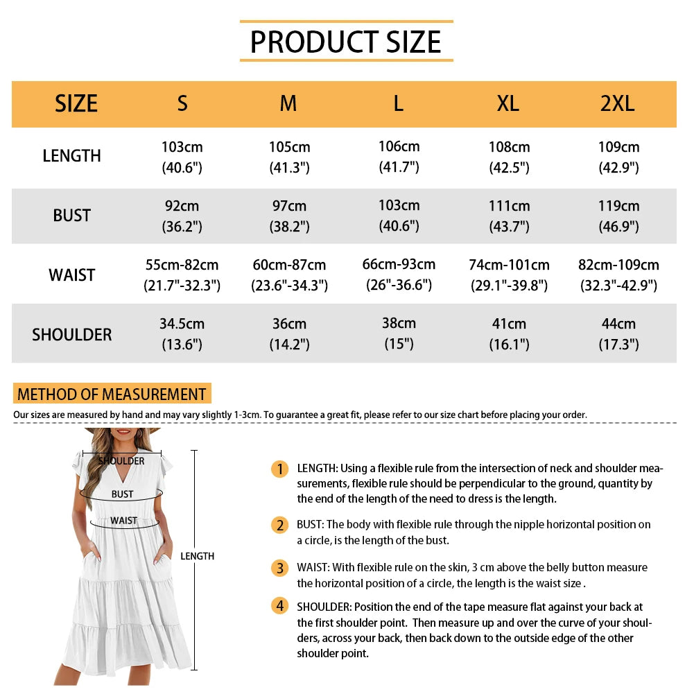 Custom All-Over Print Women's V-Neck Flutter Sleeve Dress - Elastic Waist Midi Gown with Pockets