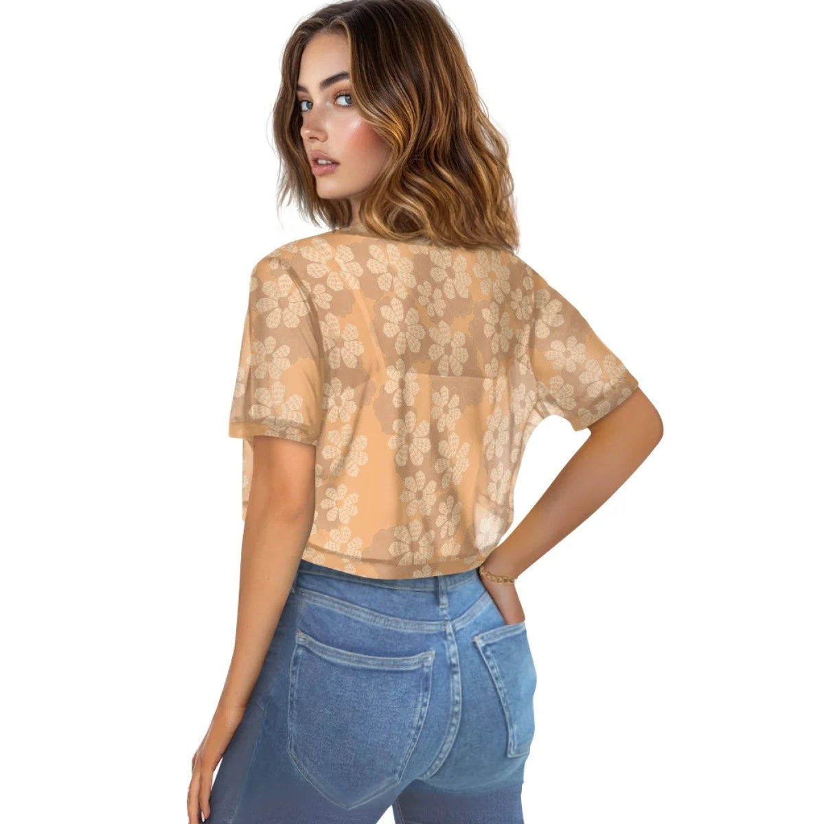 Custom All-Over Print Women's Crop Mesh Cardigan - Sheer V-Neck Sun Protection Shrug