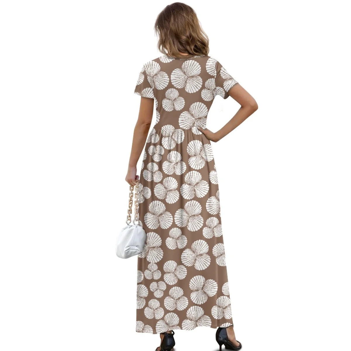 Custom All-Over Print Women's Short Sleeve Maxi Dress - High-Stretch Casual Flowy Gown with Pockets