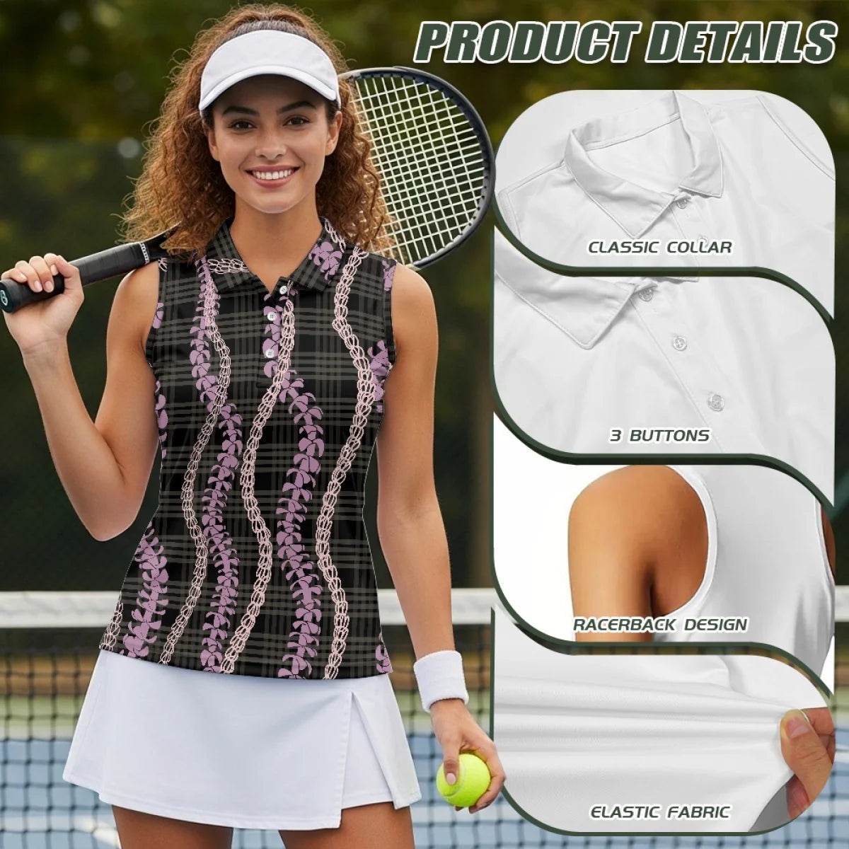 Custom Print Women's Golf Sleeveless Polo Shirt | 3-Button & Racerback
