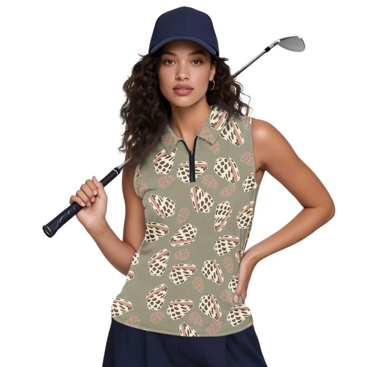 Custom All-Over Print Women's Sleeveless Golf Shirt - Performance 1/4 Zip Polo