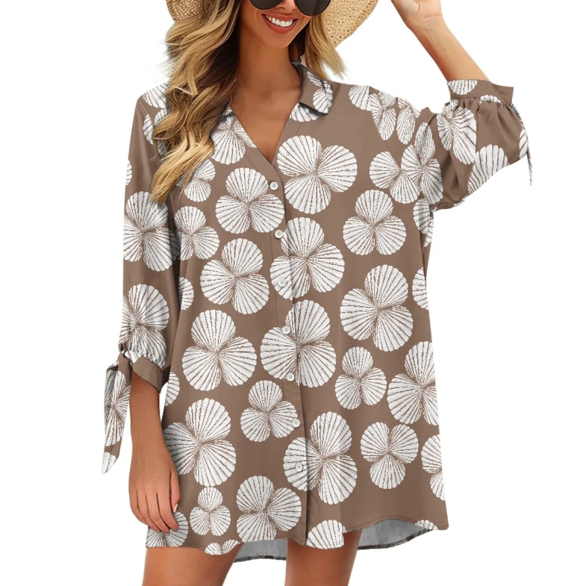 Custom All-Over Print Women's 3/4 Sleeve Shirt Dress - Versatile Beach Cover-up & Sun Protector