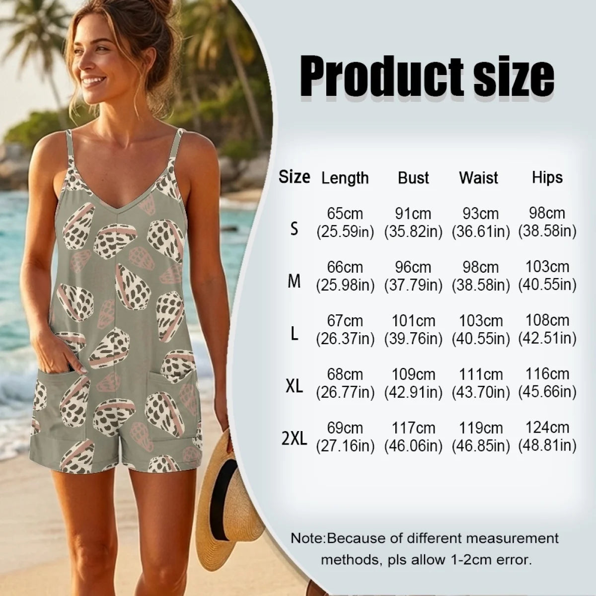 Custom All-Over Print V-Neck Strappy Jumpsuit - Breathable Summer Beachwear