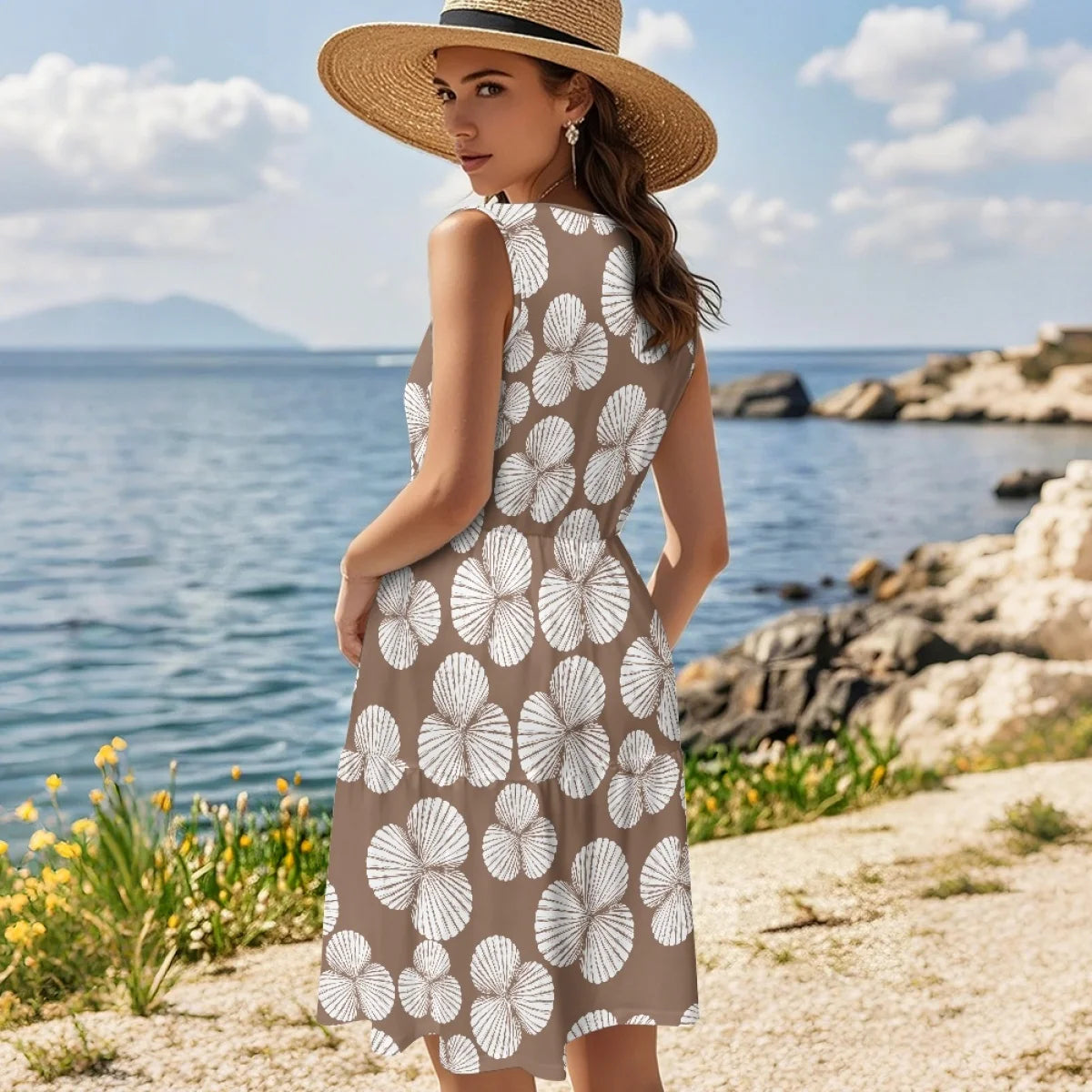 Custom All-Over Print Women's Sleeveless Tiered Cake Dress - Relaxed Vacation Gown