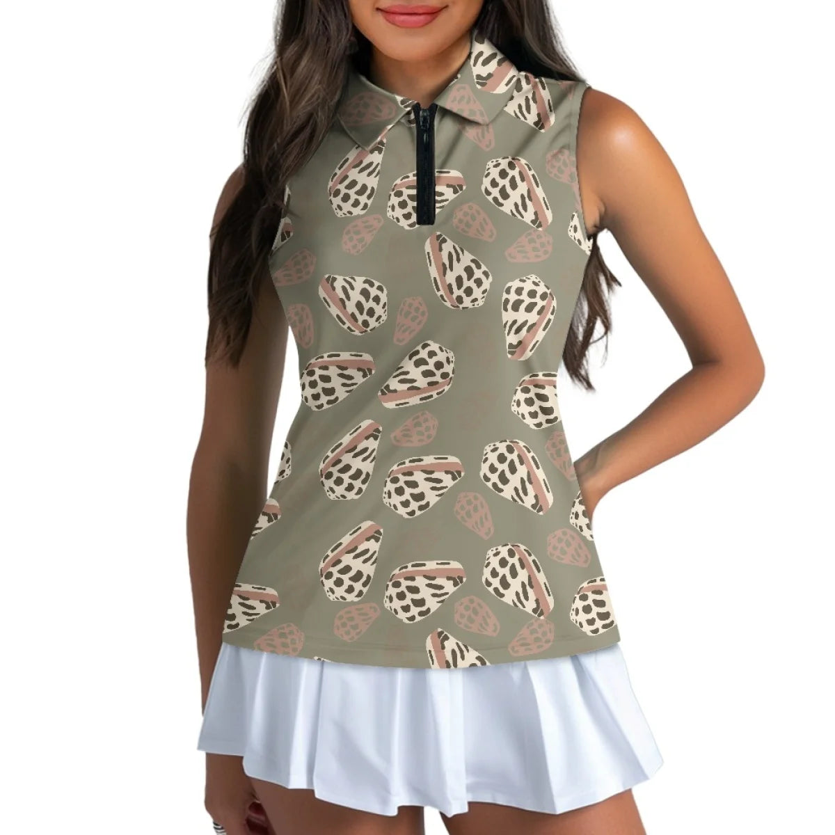 Custom All-Over Print Women's Sleeveless Golf Shirt - Performance 1/4 Zip Polo
