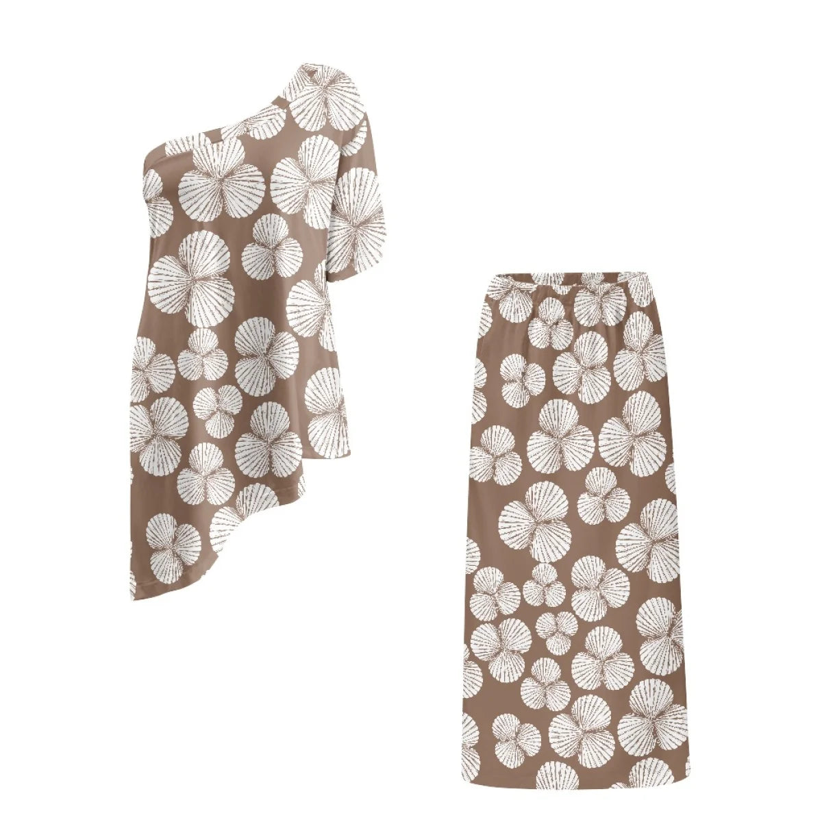 Custom All-Over Print Women's One-Shoulder 2-Piece Resort Set - Asymmetric Top & Split Maxi Skirt