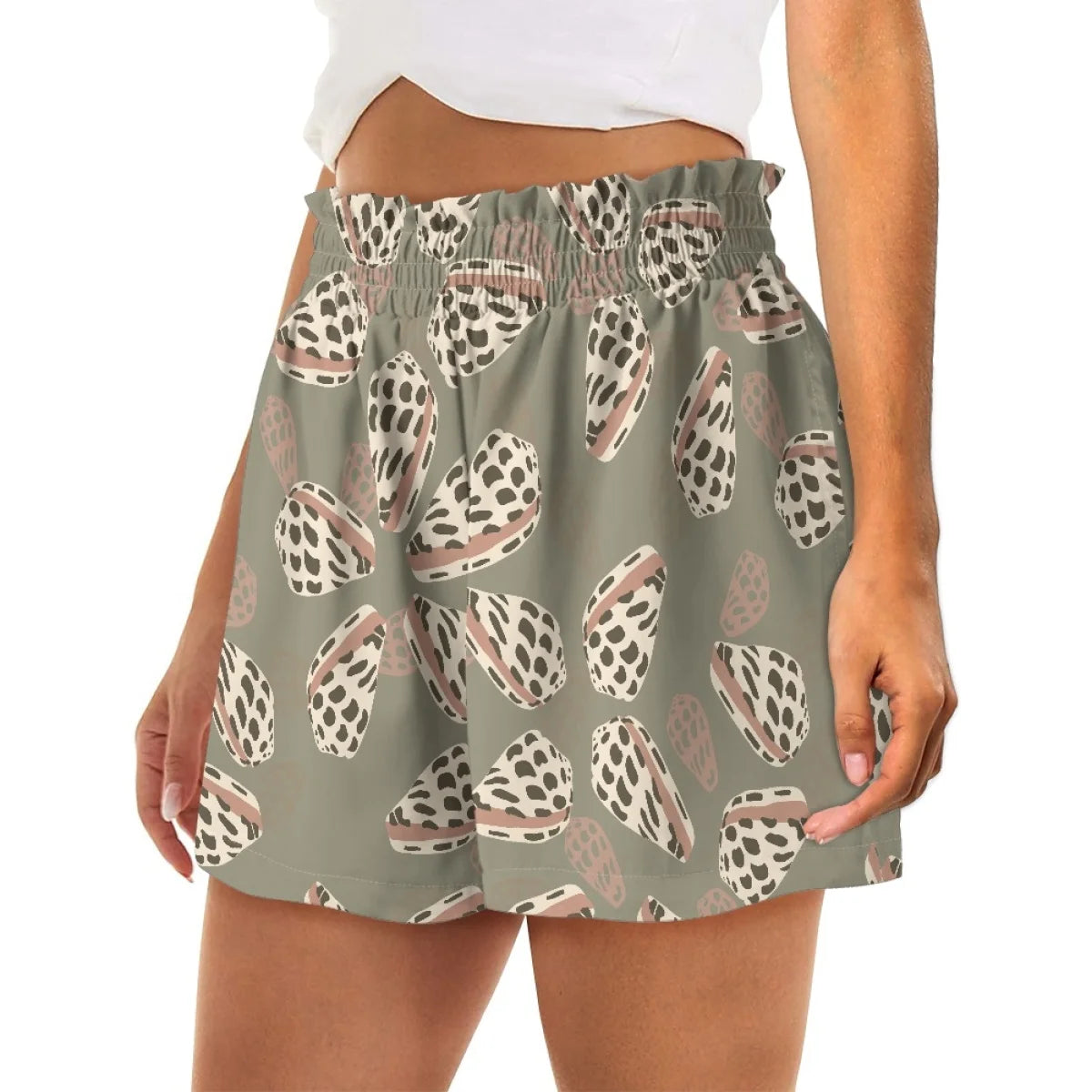 Custom All-Over Print Women's High-Waist Paperbag Shorts - Chic A-Line Summer Bottoms