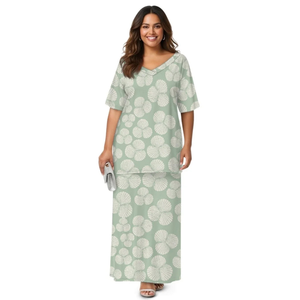 Custom All-Over Print Women's 2-Piece Resort Set - V-Neck Half Sleeve Top & Maxi Skirt