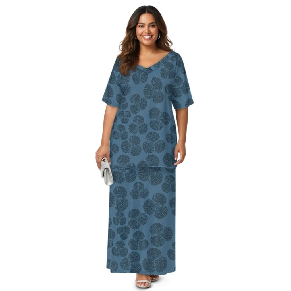 Custom All-Over Print Women's 2-Piece Resort Set - V-Neck Half Sleeve Top & Maxi Skirt