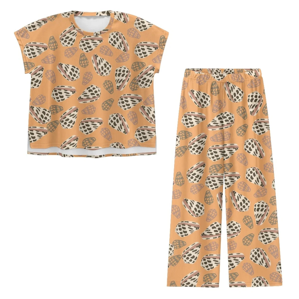 Custom All-Over Print Women's Short Sleeve Wide-Leg Pants Set - Textured Corduroy