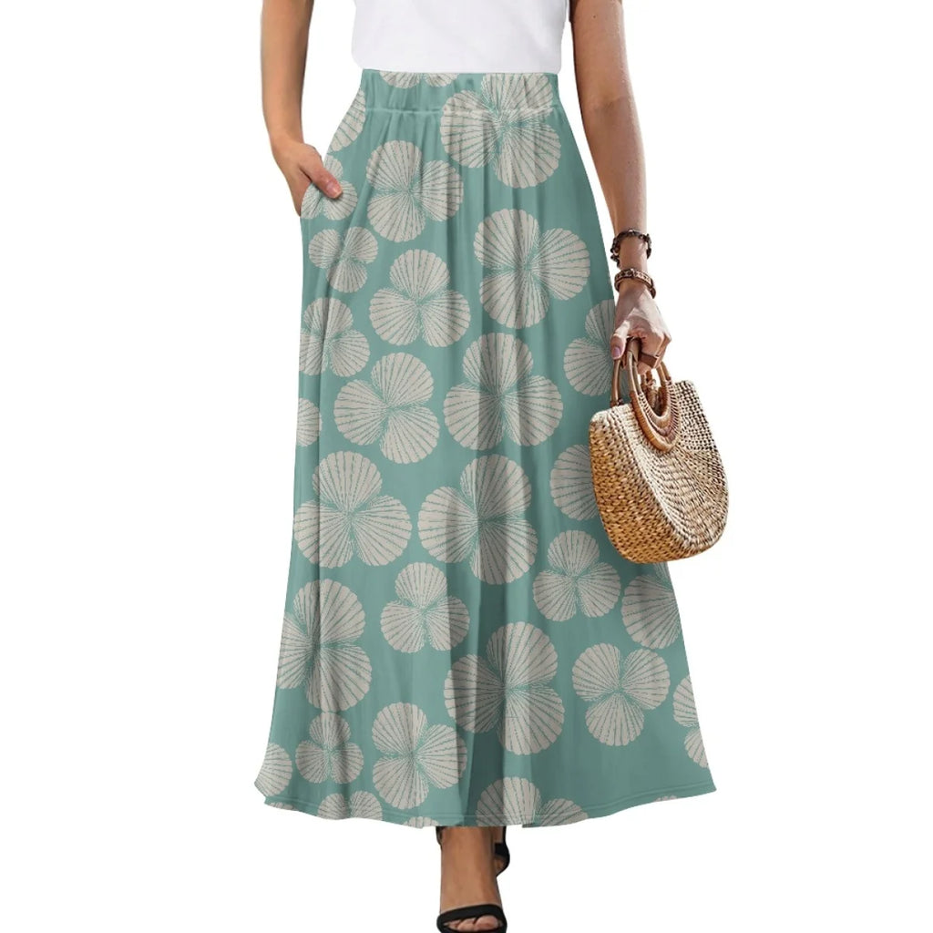 Custom All-Over Print Women's High-Waist A-Line Maxi Skirt - Flowy Beach Skirt with Pockets