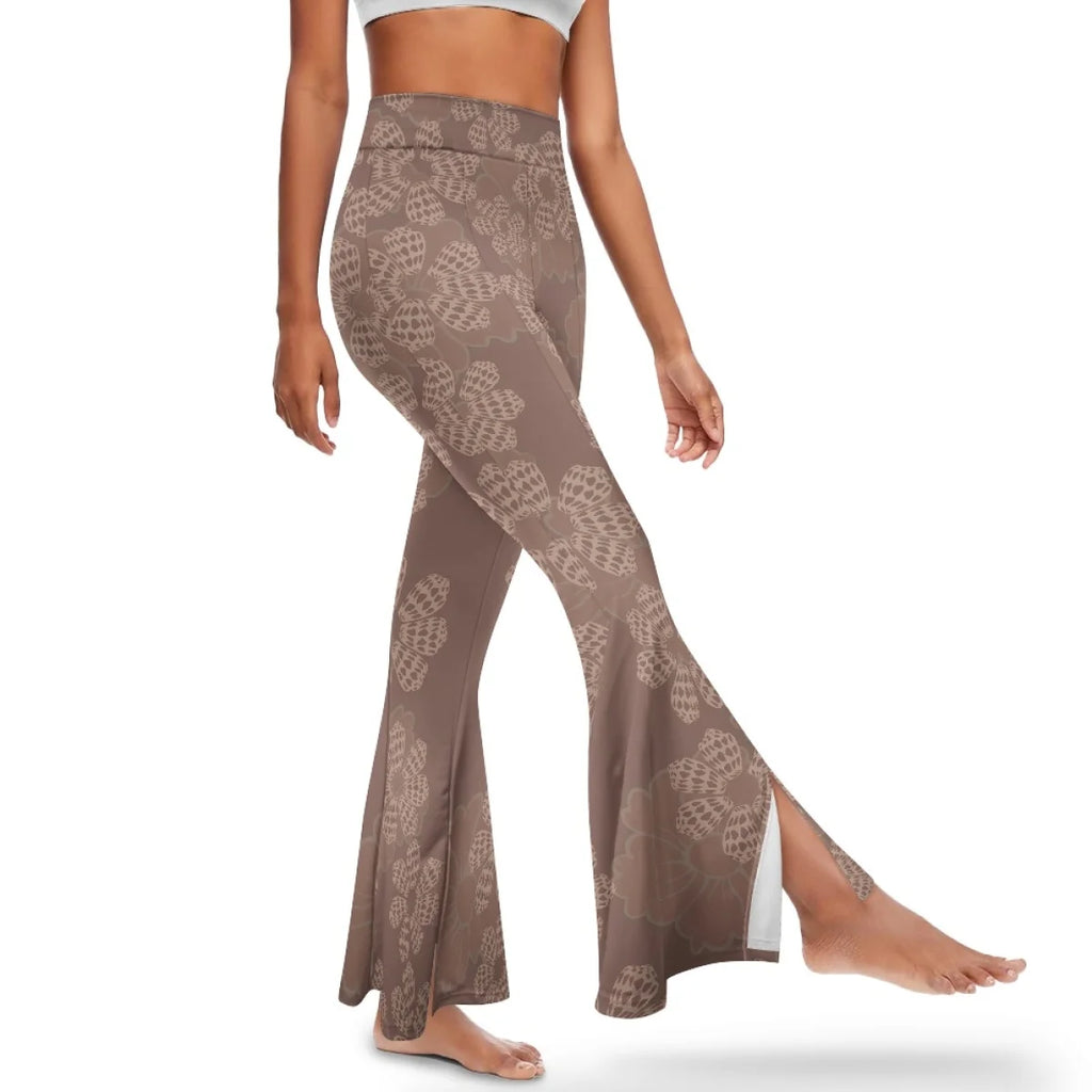 Custom All-Over Print Women's High-Waisted Split Flare Yoga Pants - Leg-Elongating Slit Flare Trousers