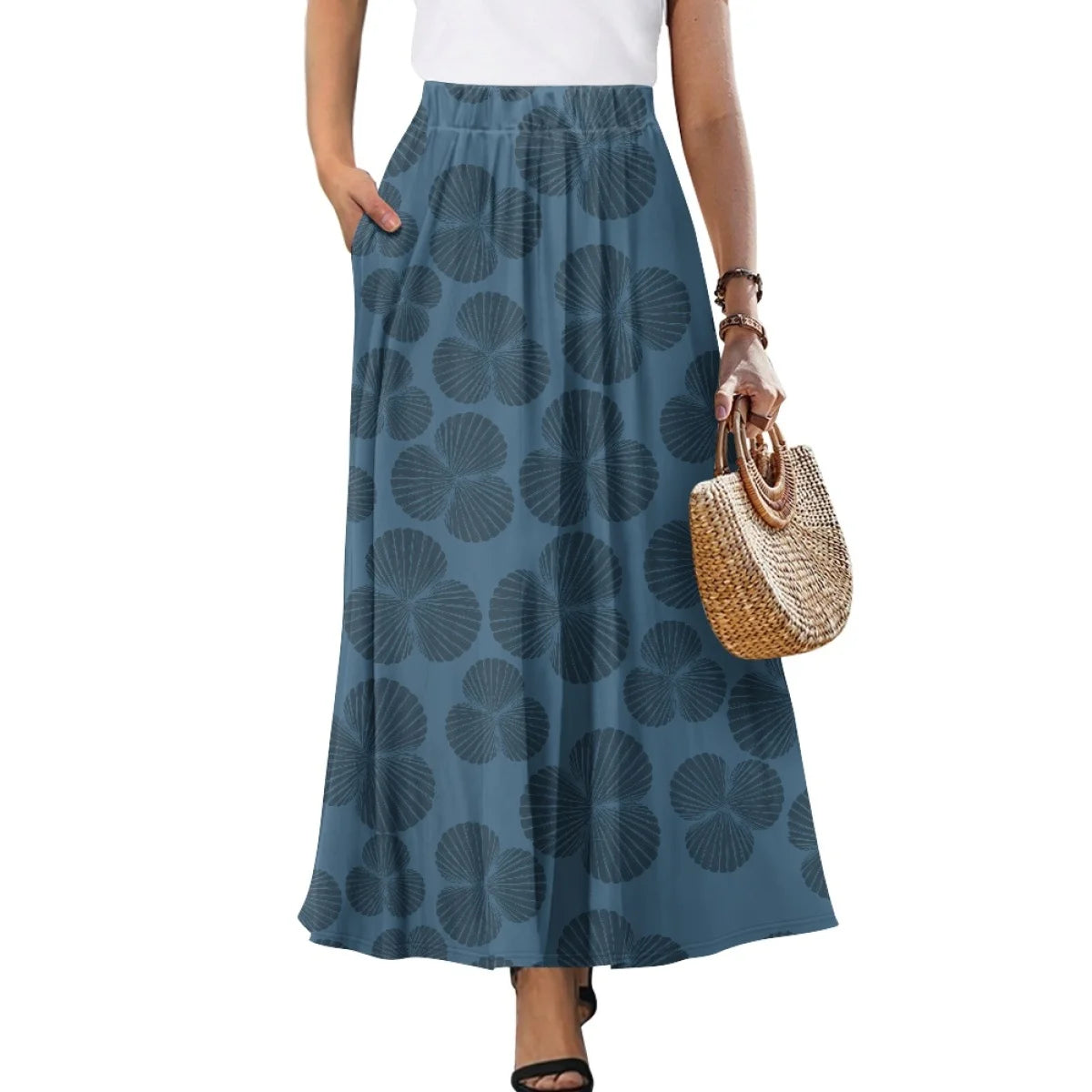 Custom All-Over Print Women's High-Waist A-Line Maxi Skirt - Flowy Beach Skirt with Pockets