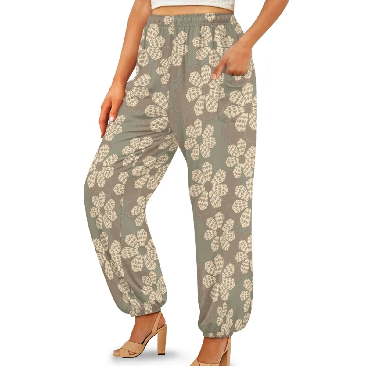 Custom All-Over Print Women's Loose Lantern Yoga Pants - High-Waist Joggers with Cargo Pockets