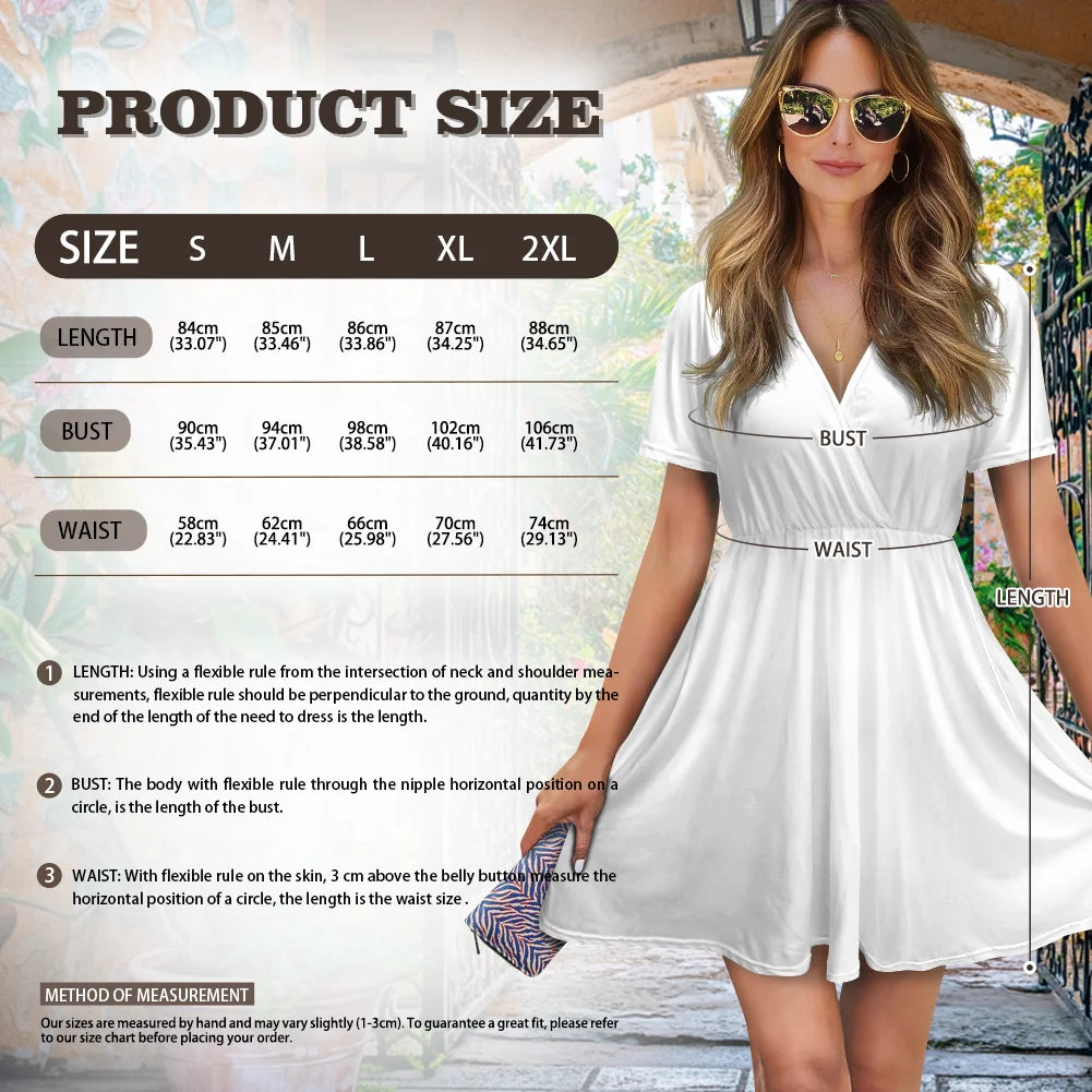 Custom All-Over Print Women's V-Neck Short Sleeve Dress - French Style A-Line Mini Gown
