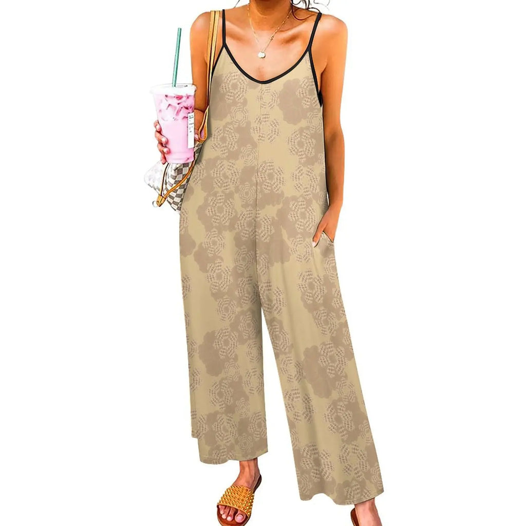 Custom All-Over Print Women's Dual V-Neck Camisole Jumpsuit - High-Waist Wide-Leg Romper with Pockets