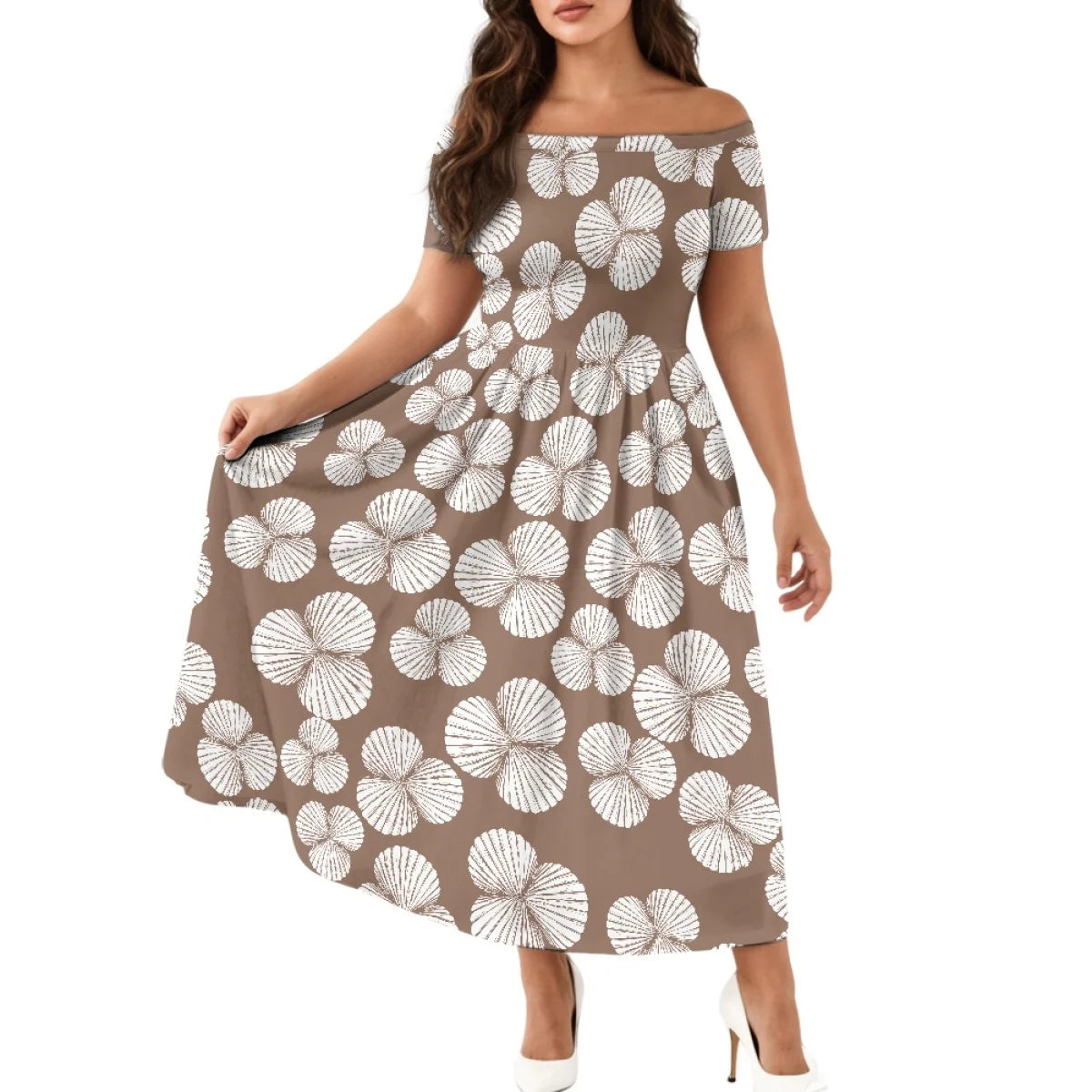 Custom All-Over Print Women's Boat Neck Midi Dress - Elegant A-Line Swing Gown