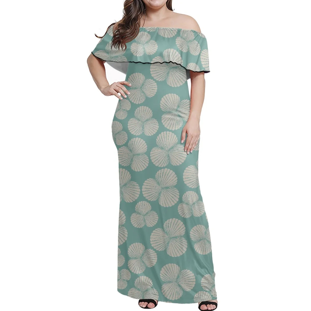 Custom All-Over Print Women's Off-The-Shoulder Maxi Dress - Ruffle Fishtail Vacation Gown