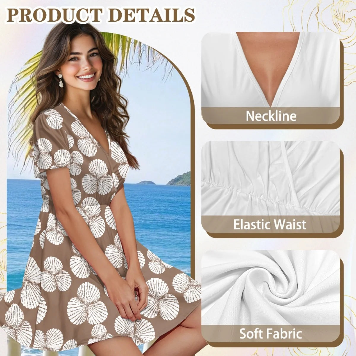 Custom All-Over Print Women's V-Neck Short Sleeve Dress - French Style A-Line Mini Gown