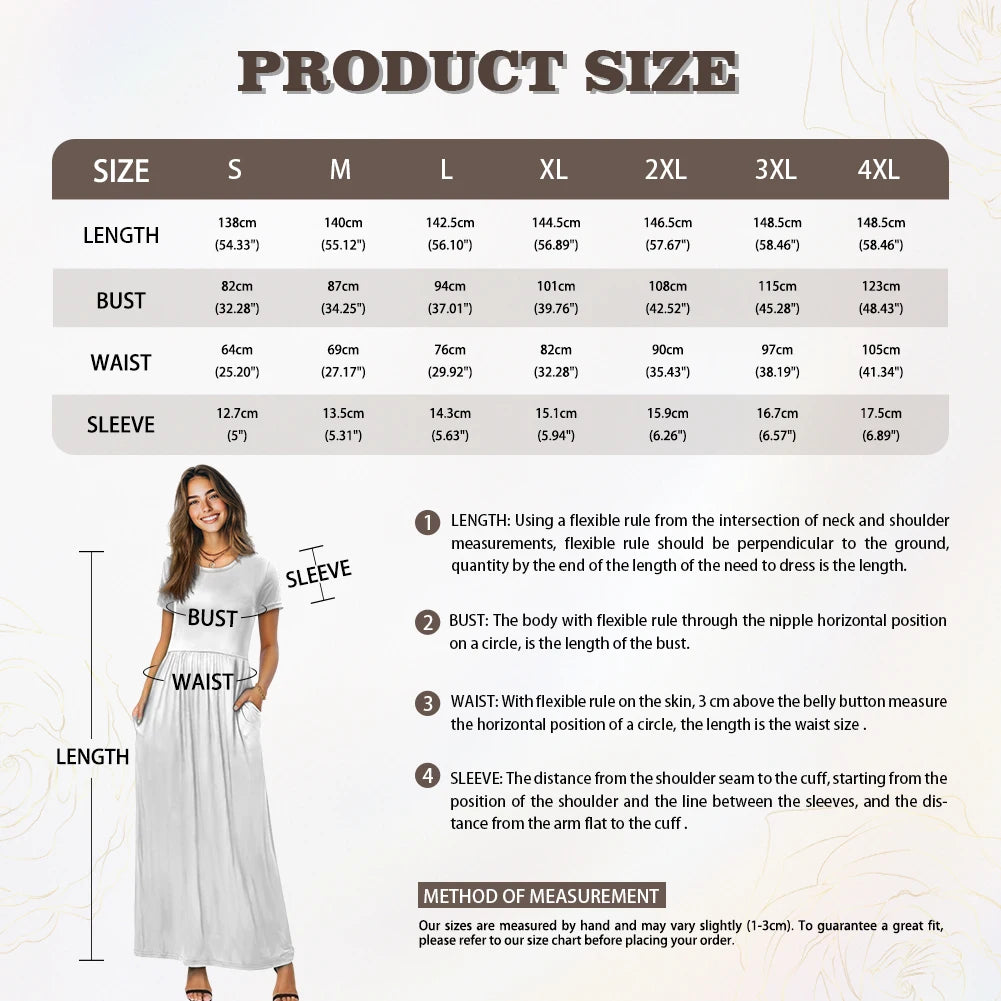 Custom All-Over Print Women's Short Sleeve Maxi Dress - High-Stretch Casual Flowy Gown with Pockets