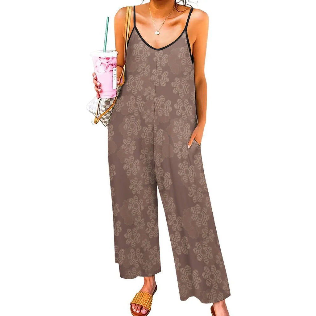 Custom All-Over Print Women's Dual V-Neck Camisole Jumpsuit - High-Waist Wide-Leg Romper with Pockets