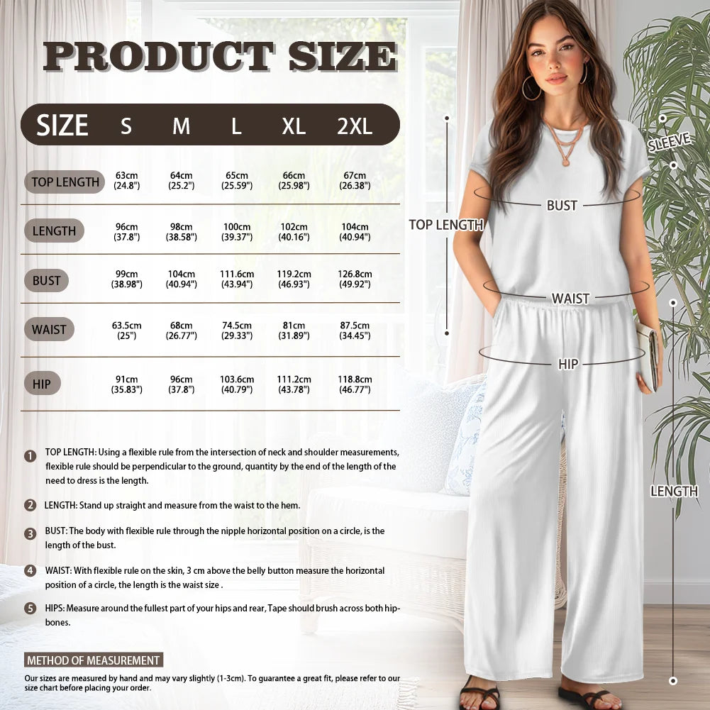 Custom All-Over Print Women's Short Sleeve Wide-Leg Pants Set - Textured Corduroy