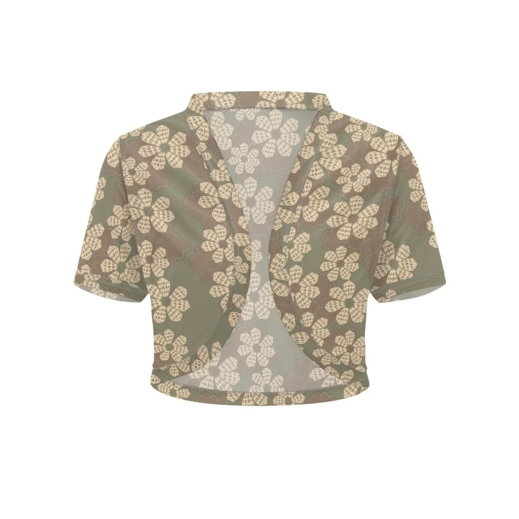 Custom All-Over Print Women's Crop Mesh Cardigan - Sheer V-Neck Sun Protection Shrug