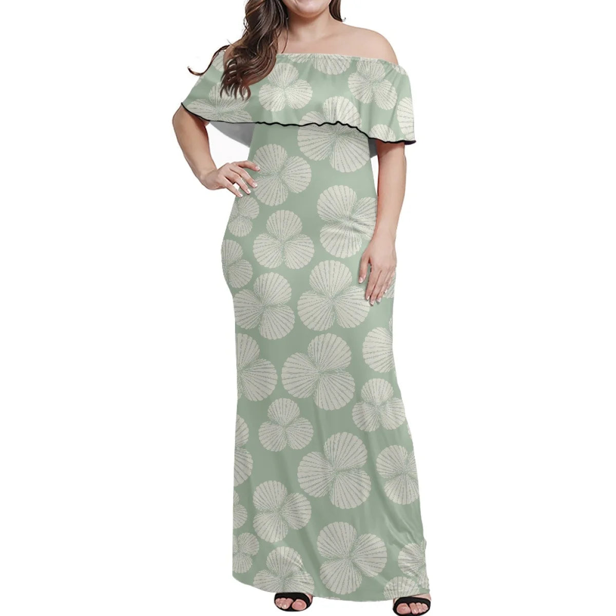 Custom All-Over Print Women's Off-The-Shoulder Maxi Dress - Ruffle Fishtail Vacation Gown