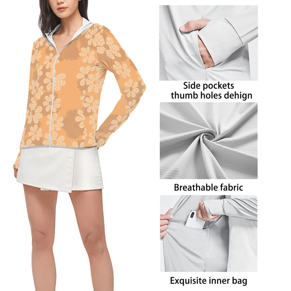 Custom All-Over Print Women's Sun Protection Hoodie - Breathable UV Shield Outdoor Jacket