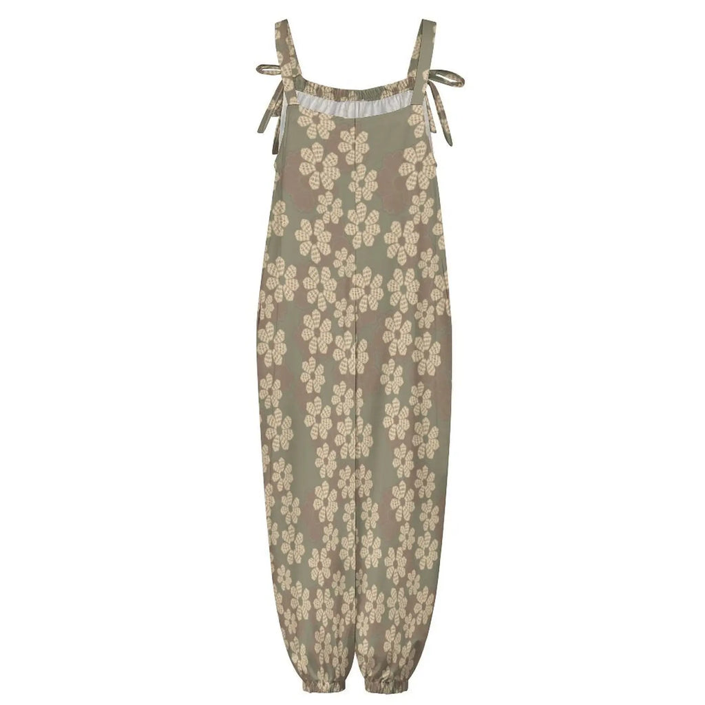 Custom All-Over Print Women's Bow Strap Jumpsuit - Relaxed Cuffed Jogger Romper with Pockets