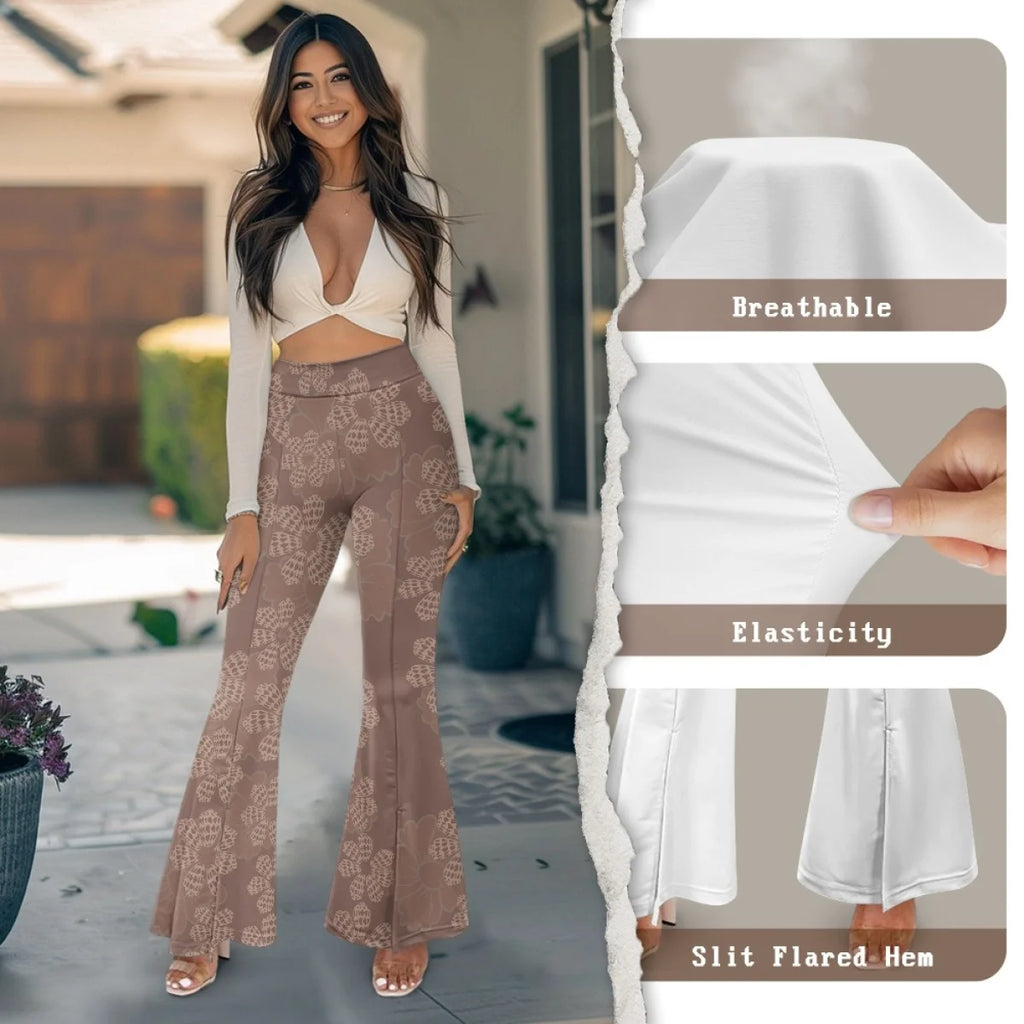 Custom All-Over Print Women's High-Waisted Split Flare Yoga Pants - Leg-Elongating Slit Flare Trousers