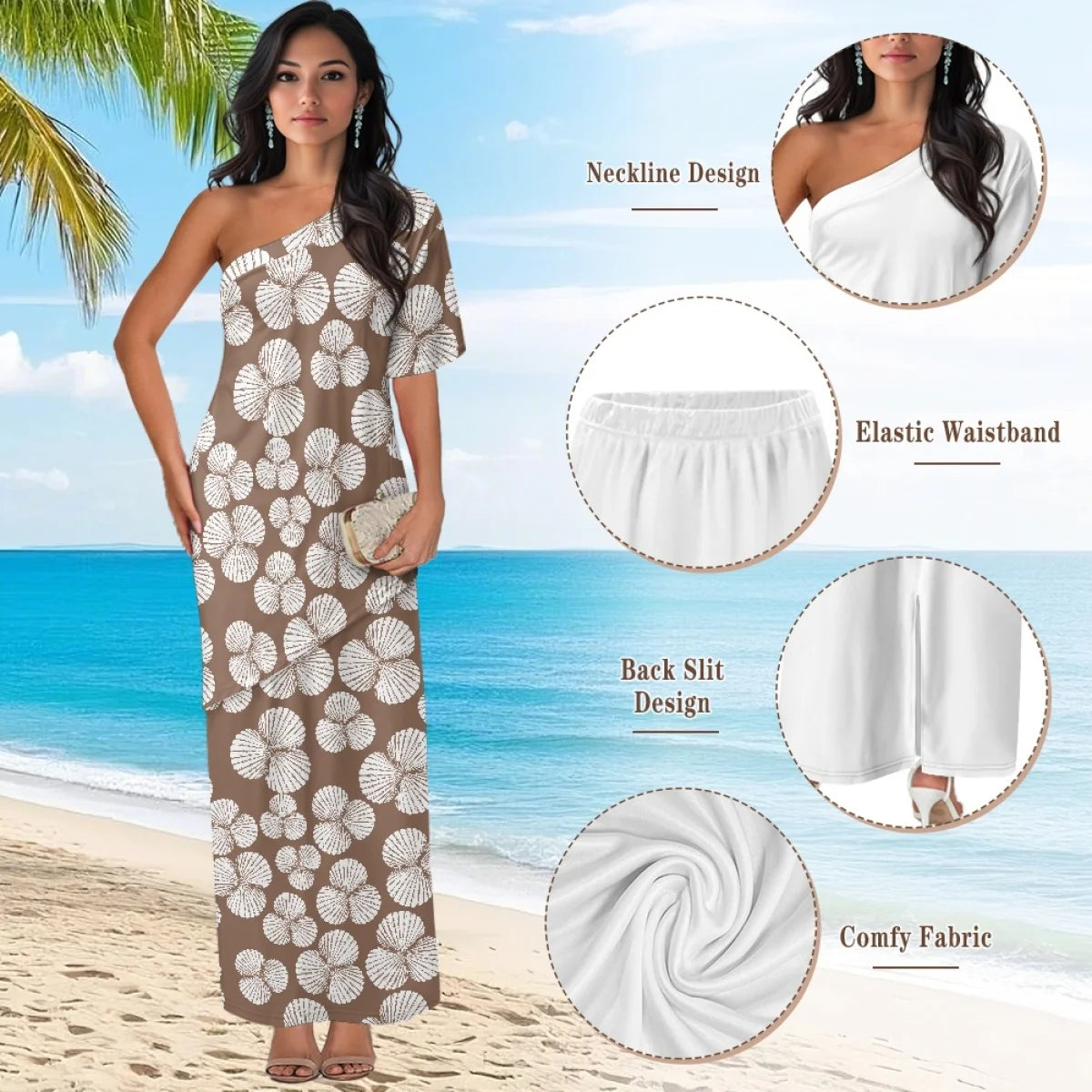 Custom All-Over Print Women's One-Shoulder 2-Piece Resort Set - Asymmetric Top & Split Maxi Skirt