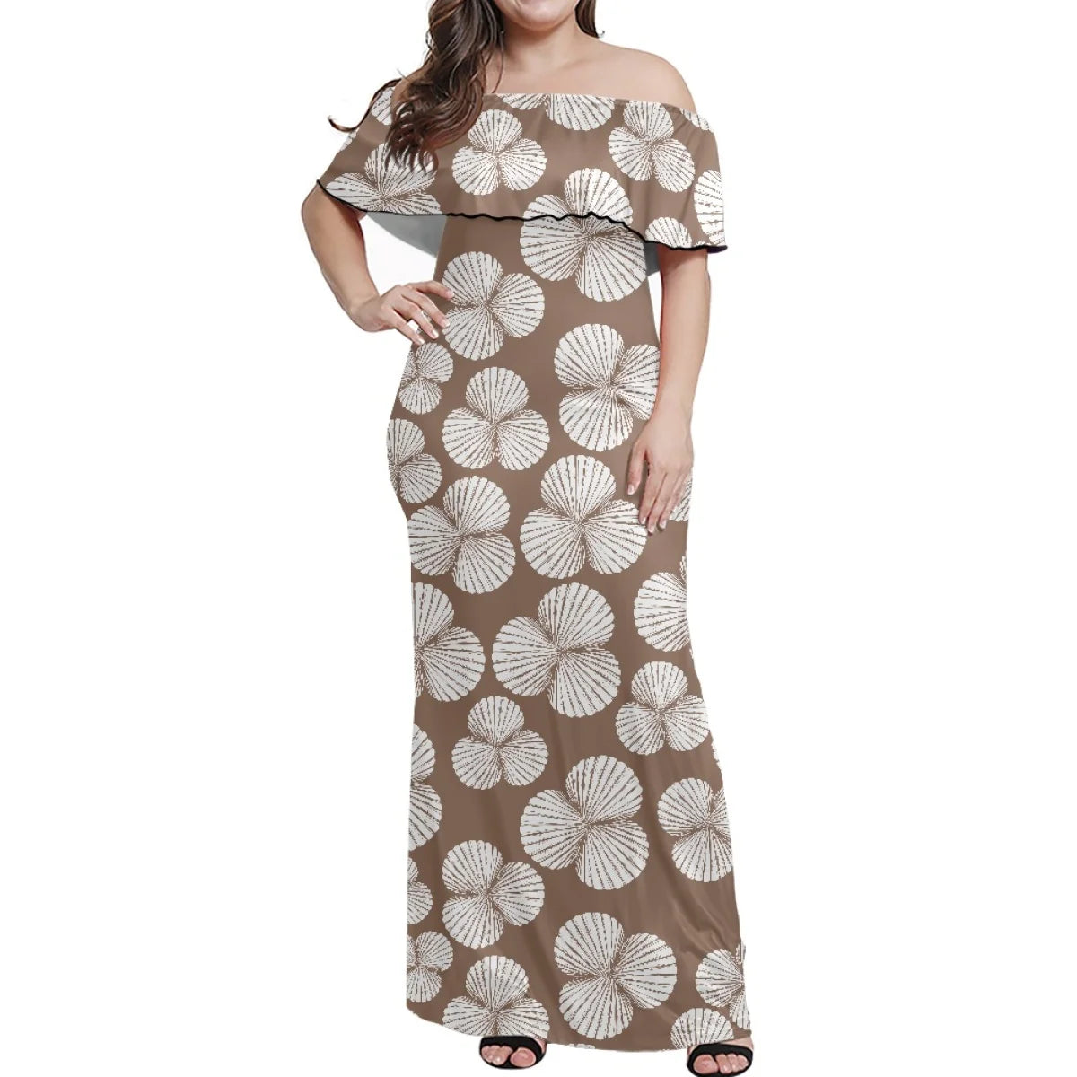 Custom All-Over Print Women's Off-The-Shoulder Maxi Dress - Ruffle Fishtail Vacation Gown