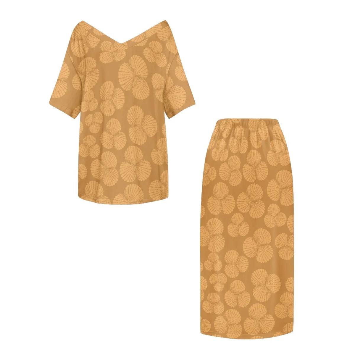 Custom All-Over Print Women's 2-Piece Resort Set - V-Neck Half Sleeve Top & Maxi Skirt