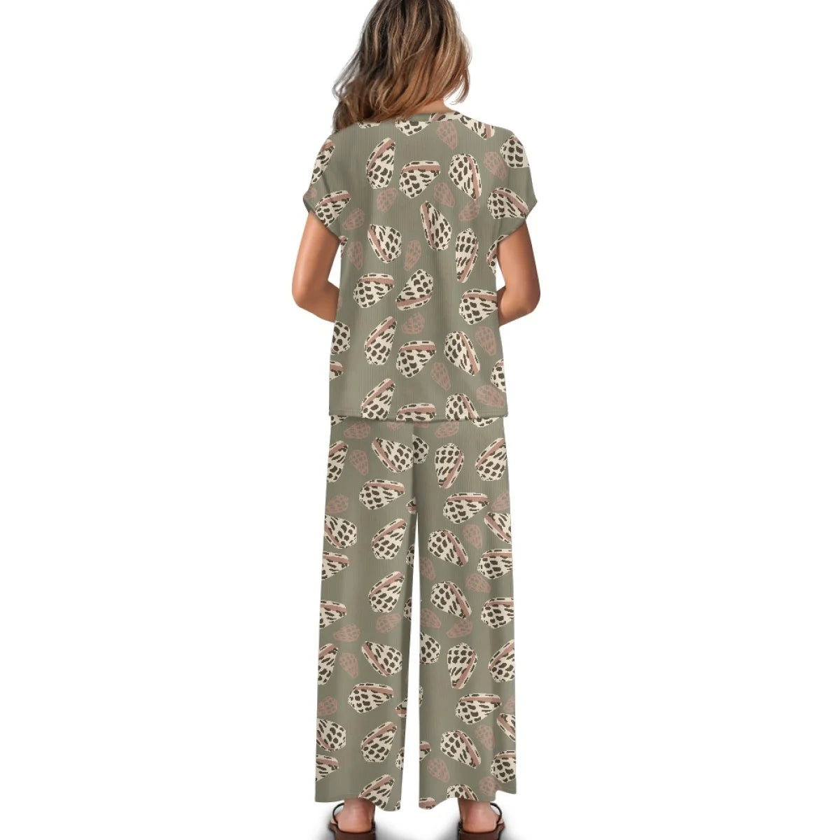 Custom All-Over Print Women's Short Sleeve Wide-Leg Pants Set - Textured Corduroy